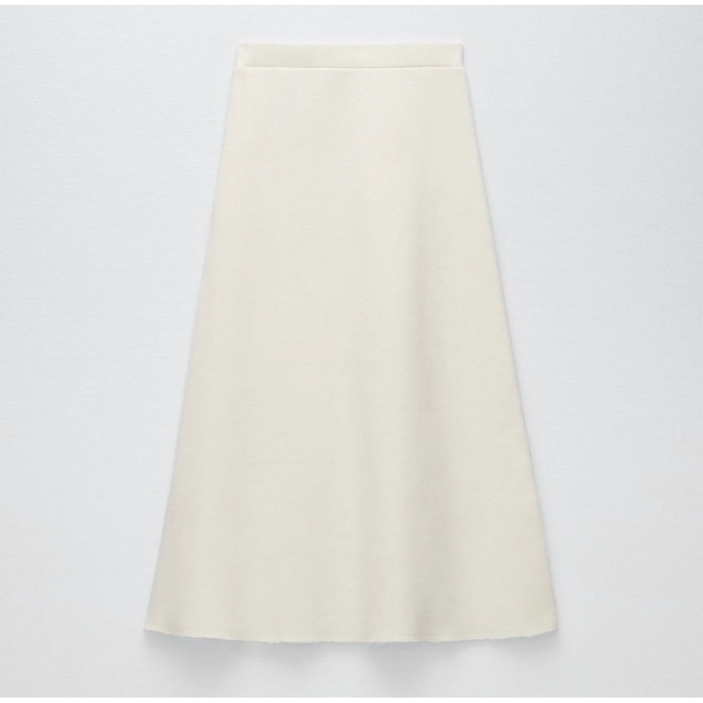Zara Women's L Cream Ivory Knit Midi Skirt Minimalist Pull On Column - Picture 3 of 8